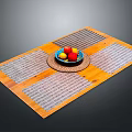 Fresh Red Apples And Yellow Lemons In Blue Bowl On Woven Mat With Wooden Tray