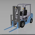 Blue and White Industrial Forklift with Hydraulic Mast Forks and Cab
