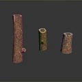 Natural Wooden Log Pillars With Textured Surface And Tree Ring Details