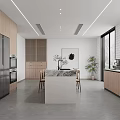 Modern Open Dining Area Interior With Wooden Table Chairs Green Plants And Large Windows