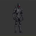 Futuristic Armored Warrior Character With Silver Mechanical Armor And Red Eyes