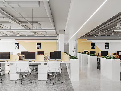 Staff area Modern public office area 3d model