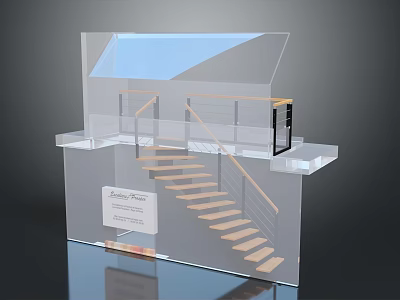 Modern Staircase Design Model With Transparent Structure Wooden Steps And Handrail 3d model