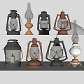 Vintage Decorative Candle Lanterns with Glass Shades and Various Metal Base Styles