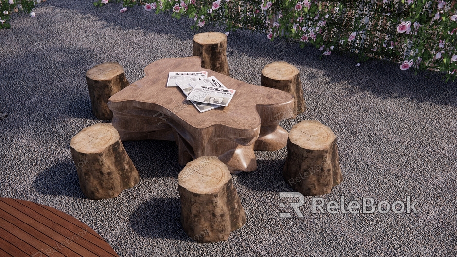 Modern Ecological Wooden Table and Chair Combination Courtyard Stone Bench Outdoor Stone Tea Table Courtyard Table and Chair Stone Table and Chair model