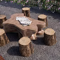 Modern Ecological Wooden Table and Chair Combination Courtyard Stone Bench Outdoor Stone Tea Table Courtyard Table and Chair Stone Table and Chair 3d model