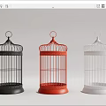 Black Red White Metal Birdcage Decorative Ornament Set for Home Decor