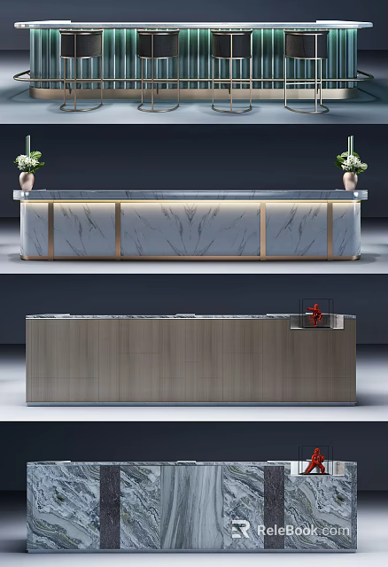 Elegant Modern Bar Counter Interior With Marble Top And Metal Accents 3d model 