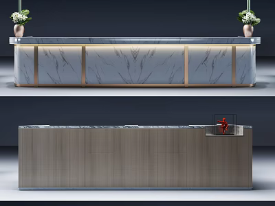 Elegant Modern Bar Counter Interior With Marble Top And Metal Accents 3d model
