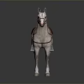 White Horse Model With Brown Saddle And Leather Reins Standing Still