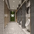 Public Restroom Interior Design With Modern Stalls Urinals Green Plant Wall And Butterfly Light