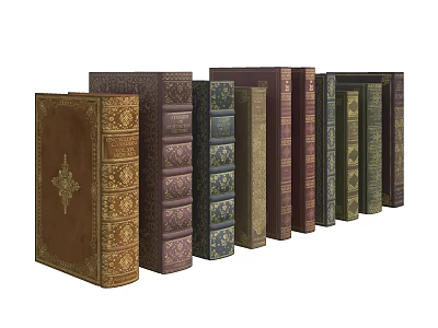 Classic Decorative Books With Various Colored Covers And Intricate Patterns Arranged In A Row 3d model