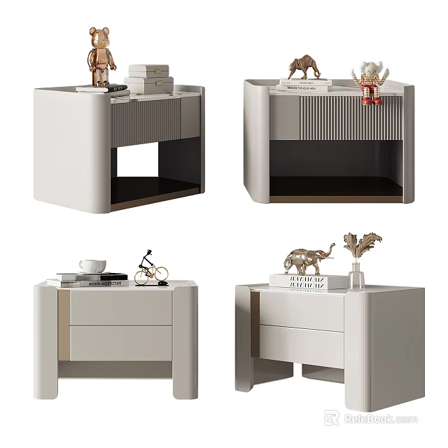 Modern White Bedside Table Designs With Drawers Open Shelves And Decorative Accents 3d model 