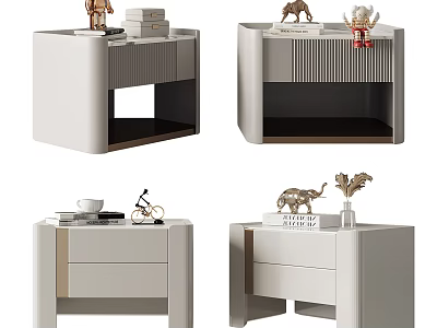 Modern White Bedside Table Designs With Drawers Open Shelves And Decorative Accents 3d model