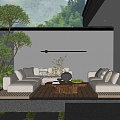 Outdoor sofa log coffee table plant pile courtyard garden 3d model