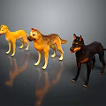 Three Different Colored Dogs 3D Models in Standing Poses with Shiny Reflections