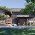 Rural Self Built House With Traditional Brick Exterior Courtyard And Green Trees