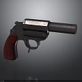Vintage Revolver With Metal Body And Red Grip On Dark Background