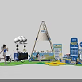 Floor Stack Display With Tent Shaped Structure Running Figure Cloud Decoration Information Boards And Products 3d model