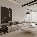 Modern Minimalist Living Dining Room Interior With Beige Sofa Black Chair TV And Pendant Light