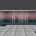 Modern Water Feature Wall With Water Golden Light Spots And Copper Columns On Gray Tiles