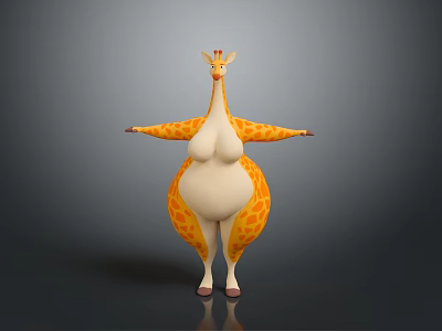 Chubby Cartoon Giraffe Character With Yellow Brown Spots Stretching Arms Standing 3d model