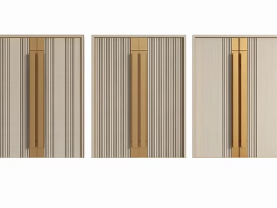 Modern Double Doors In Neutral Tone With Vertical Stripes And Gold Handles 3d model