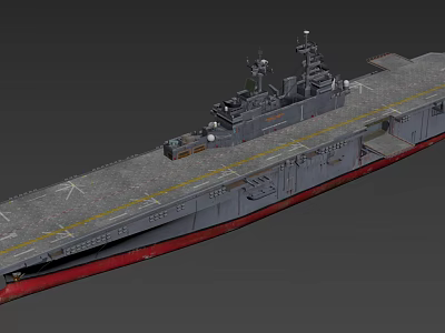 Gray Warship With Flight Deck Superstructure Radar And Red Bottom Hull 3d model