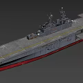 Gray Warship With Flight Deck Superstructure Radar And Red Bottom Hull 3d model