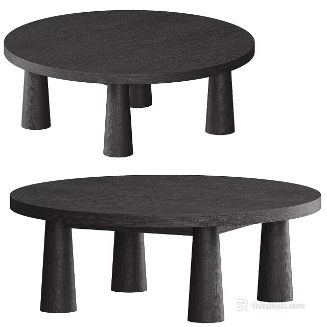 Modern Black Wooden Round Tables With Cylindrical Legs Set Of Two 3d model 