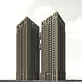 Twin High Rise Modern Residential Building Exterior Design With Parking Area