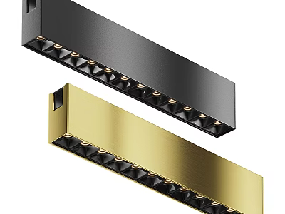 Modern Black and Gold Linear Downlights and Spotlights with Sleek Metal Design and Multiple Bulbs 3d model