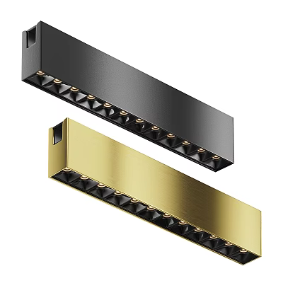 Modern Black and Gold Linear Downlights and Spotlights with Sleek Metal Design and Multiple Bulbs 3d model