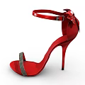 Elegant Red High Heel Sandals With Ankle Strap And Rhinestone Decoration