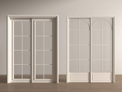 Sliding Doors With Grid Panels And Arched Top Design For Modern Interior Spaces 3d model