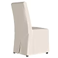 Beige Upholstered Dining Chair With High Back And Seat Cushion In Sleek Minimalist Style