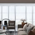 Modern Living And Dining Room Interior With Large Windows Sofa And Dining Table 3d model