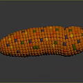 3D Rendered Colorful Corn Vegetable With Orange Green Block Pattern And Reflective Surface