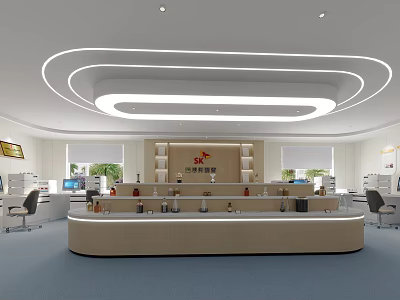 SF Express Service Hall Interior With Reception Counter Display Shelves And Modern Lighting 3d model