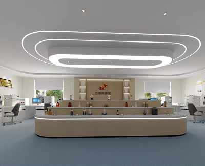 SF Express Service Hall Interior With Reception Counter Display Shelves And Modern Lighting 3d model