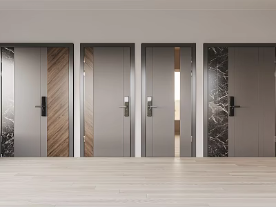 Modern Security Doors With Wood Grain Marble Texture And Solid Color Panels 3d model
