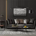 Modern Leather Sofa And Coffee Table Set With Multiple Pillows Abstract Art And Floor Lamp 3d model