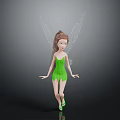 Magical Fairy Character With Brown Hair Green Dress Transparent Wings And Green Shoes