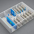 Aerial View of Office Interior Layout With Blue Partitions And Neatly Arranged Desks
