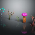 Unique Colorful Plants Displaying Mushroom Shaped Forms Branched Stems And Root Systems