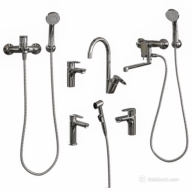 Modern Shower System With Fixed Head Handheld Sprayer Faucet And Flexible Hose 3d model 
