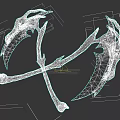 Scythe Weapon Design With Skull Head Green Eyes Crossed Blades And Wooden Handle