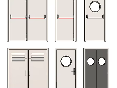 Various Door Designs Featuring Round Windows Red Accents And Louvered Panels 3d model