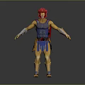 Game Movie Warrior Character With Red Hair Blue Armor Yellow Clothing And Standing Pose