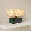 Beige Textured Lampshade Table Lamp With Green Square Base And Gold Post 3d model